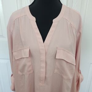 Torrid Size 2 Pink 3/4  Roll Tab Sleeve  Harper Blouse